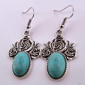 Bohemian Turquoise Silver Rose Earrings